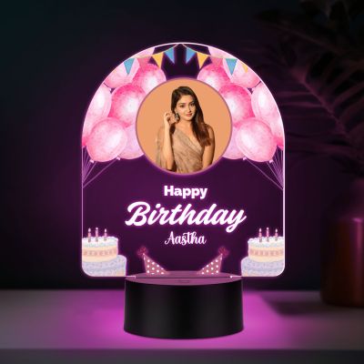 Personalized Acrylic Printed Happy Birthday LED Table Lamp with 7 Color Changing Light Birthday Gift for Girlfriend, Boyfriend, Husband, Wife, Brother, Sister & Friends